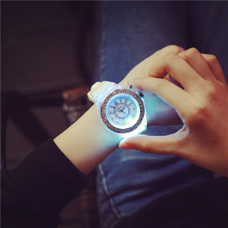 LED light frame Geneva quartz silicone women's wristwatches