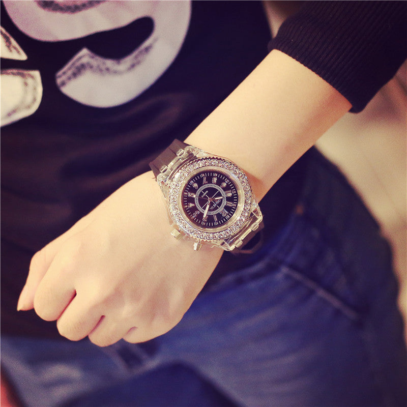 LED light frame Geneva quartz silicone women's wristwatches