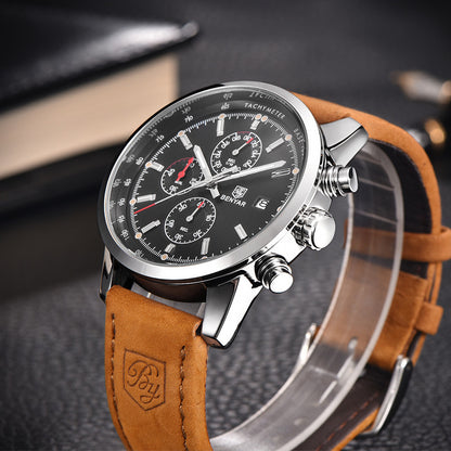Luxusmarke Quarzuhr Business Leder Armbanduhr