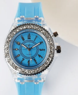 LED light frame Geneva quartz silicone women's wristwatches