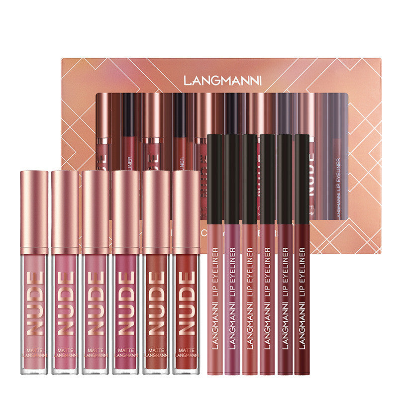 Wasserfest Langanhaltend 6 Matte Lipgloss 6 Lipliner 12-teiliges Set