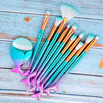 11-piece makeup brush set Maquiagem Maquillaje New Mermaid Foundation Eyebrows Eyeliner Cosmetic Makeup Brushes