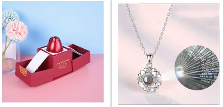 Geschenkbox Metallrose Halskette Schmuckset
