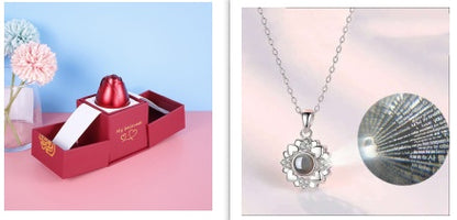 Geschenkbox Metallrose Halskette Schmuckset