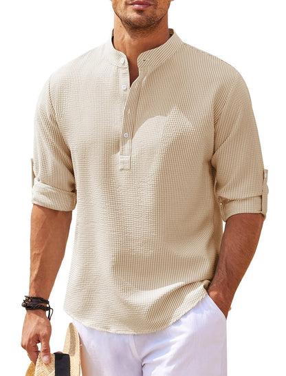 Casual long-sleeved stand-up collar plain shirt