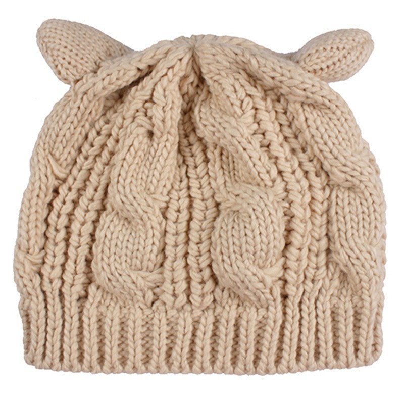 Handgefertigte Niedliche 3D Katzenohren Strickmütze