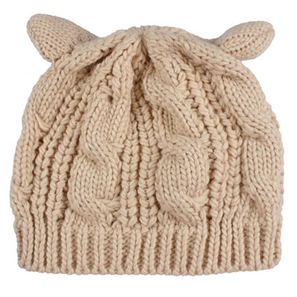Handgefertigte Niedliche 3D Katzenohren Strickmütze