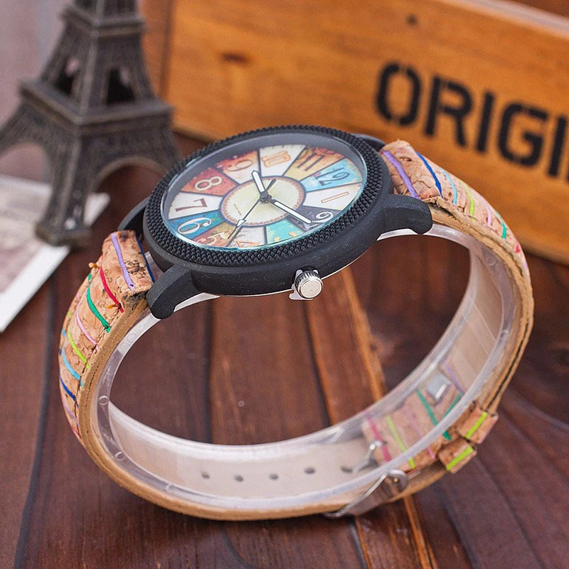 Brazalete vintage de cuarzo y cuero