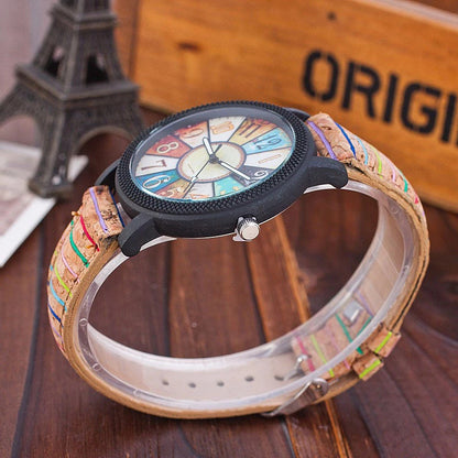 Brazalete vintage de cuarzo y cuero