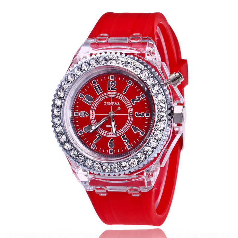 LED light frame Geneva quartz silicone women's wristwatches