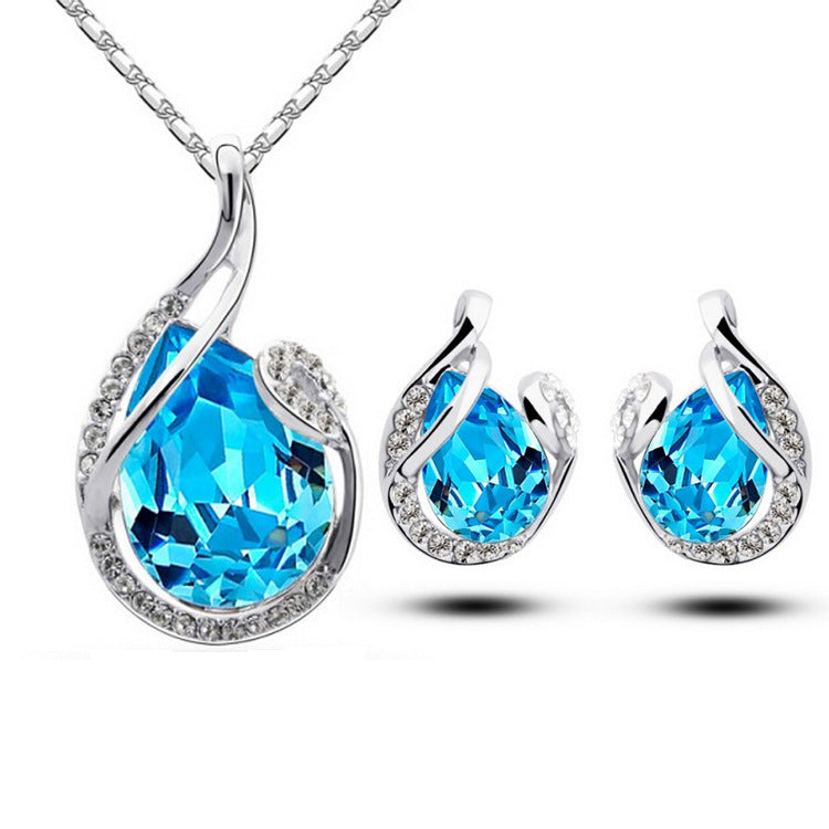 Halskette Ohrringe Tropfenform 3-Teiliges Strass Modeschmuck-Set