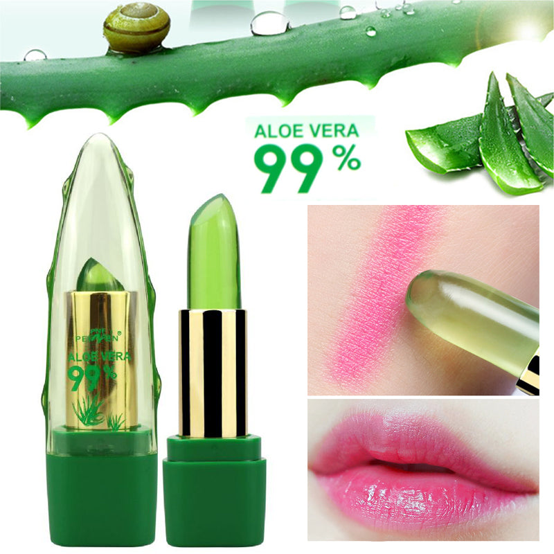 Aloe-Vera-Gel, farbverändernder Lippenstift, Gloss, Feuchtigkeitscreme, Anti-Austrocknungs-Lippenbalsam mit feiner Körnung