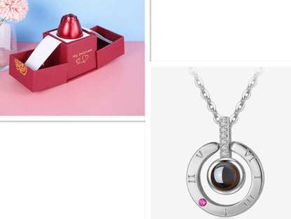 Geschenkbox Metallrose Halskette Schmuckset