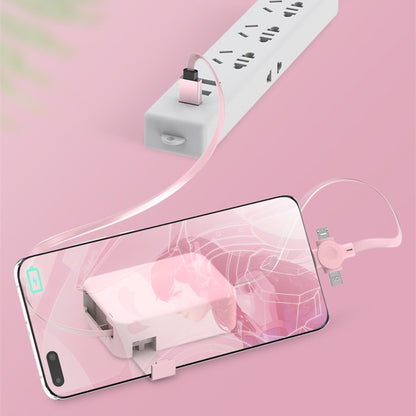 4-in-1-Einziehkabel, kreatives Macaron-USB-C-Micro-Kabel für iPhones mit Handyhalterung, Lade- und Datenkabel sowie Aufbewahrungsbox