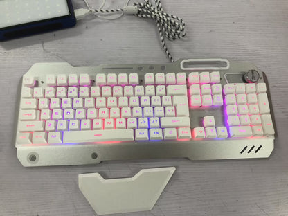 Ergonomic wired gaming keyboard with RGB backlighting and phone holder