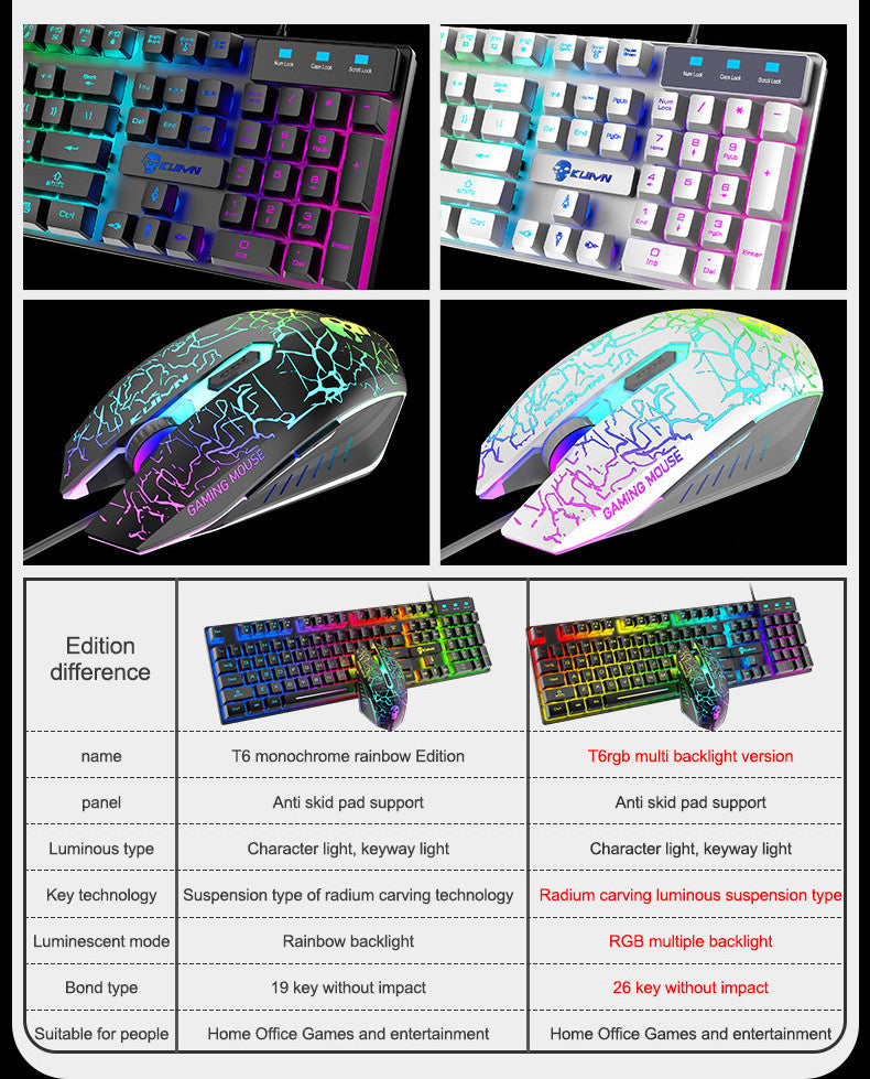Kuiying T6RGB Light-Up Keyboard and Mouse Set