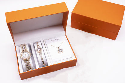 Armband Halskette Armbanduhr 3-teiliges Strass Set