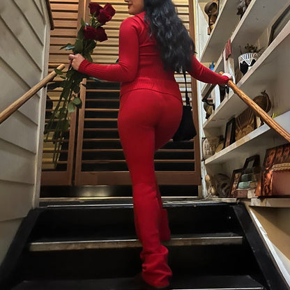 Reißverschluss Hoodie Hochtaillierte Lange Hose 2-Teiliges Set