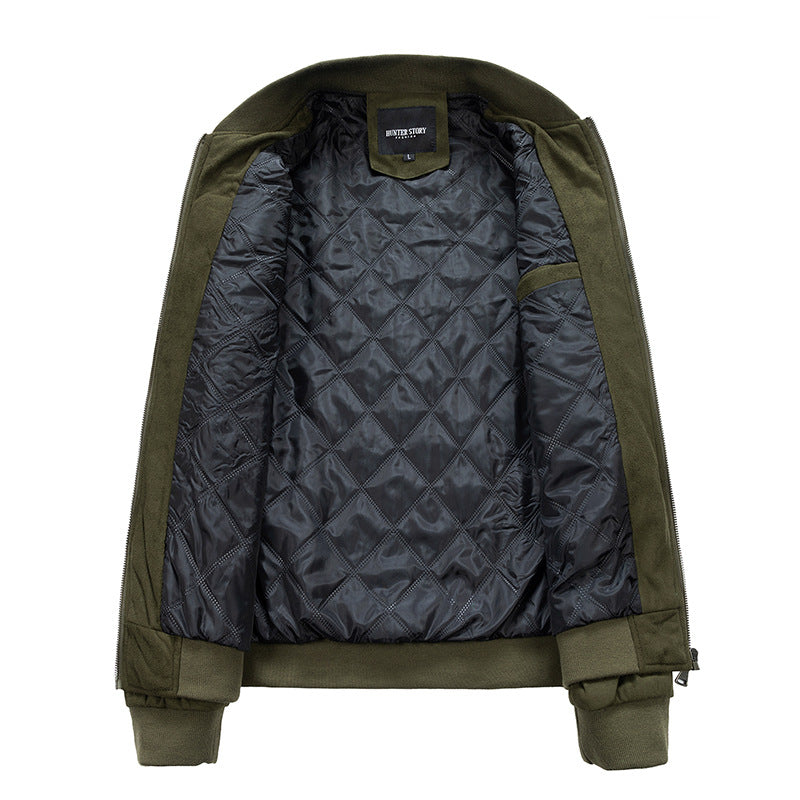 Stand-up collar, double zip pocket, suede jacket