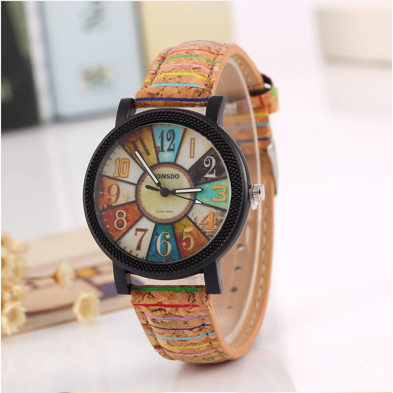 Brazalete vintage de cuarzo y cuero