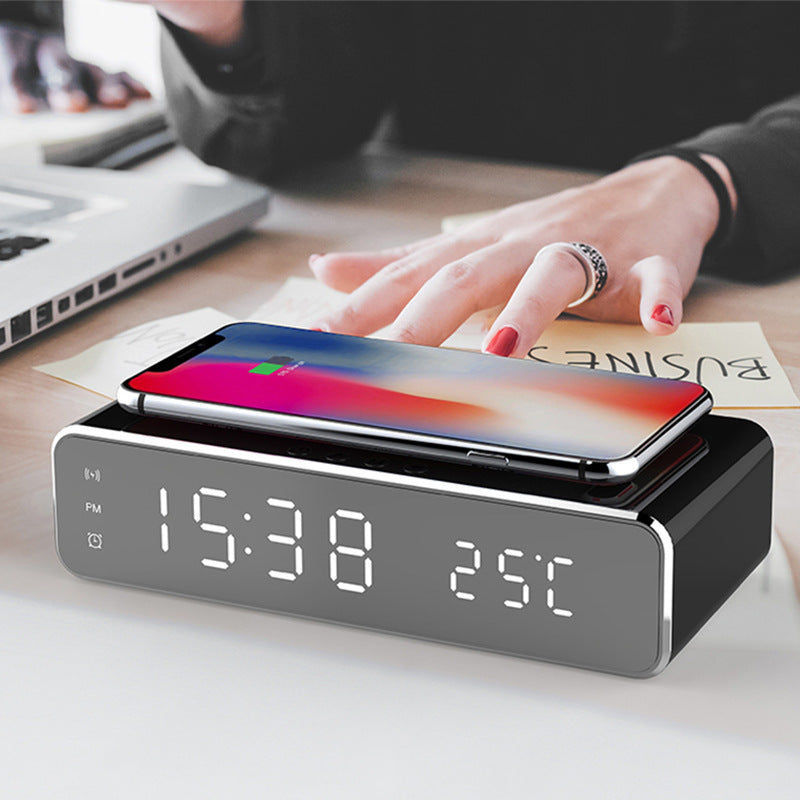Drahtloses Thermometer Digitale HD-Spiegeluhr LED-Wecker Ladegerät