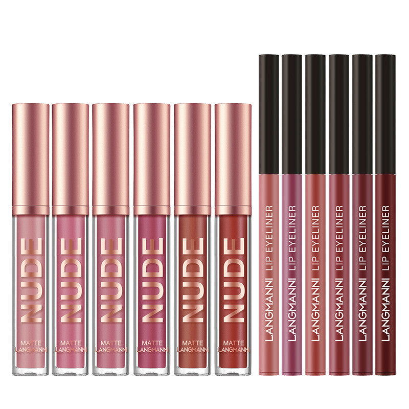 Wasserfest Langanhaltend 6 Matte Lipgloss 6 Lipliner 12-teiliges Set