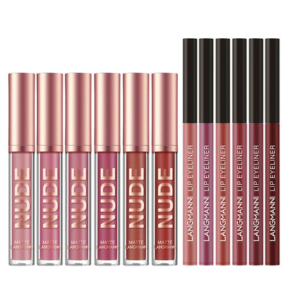 Wasserfest Langanhaltend 6 Matte Lipgloss 6 Lipliner 12-teiliges Set