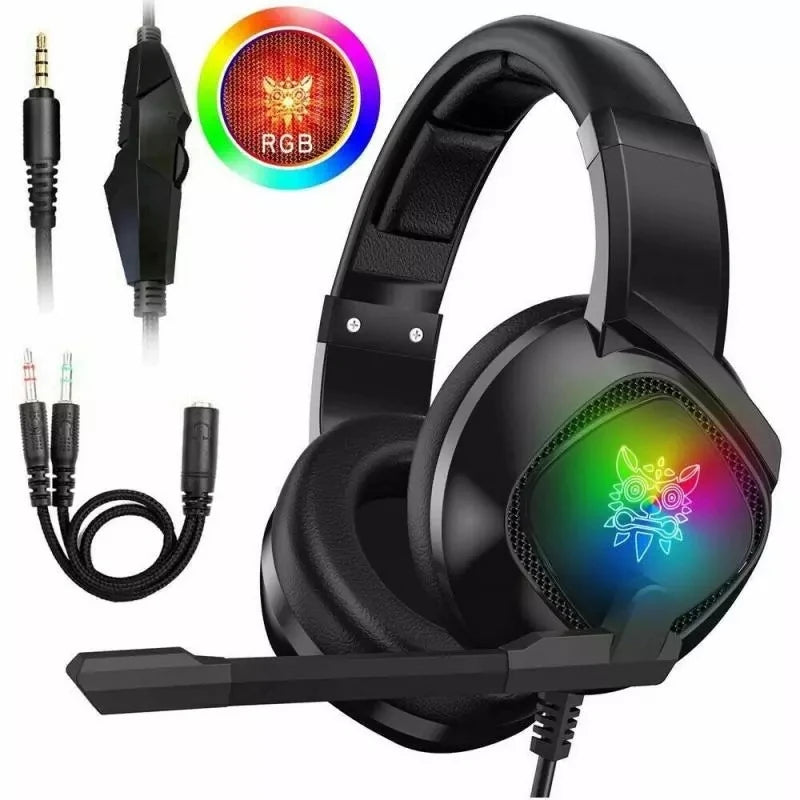 Gaming headset for Xbox One, PS4, over-ear headphones, RGB earbuds with noise cancellation, microphone, volume control, tablet compatible