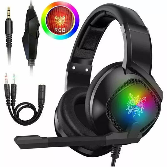 Gaming headset for Xbox One, PS4, over-ear headphones, RGB earbuds with noise cancellation, microphone, volume control, tablet compatible