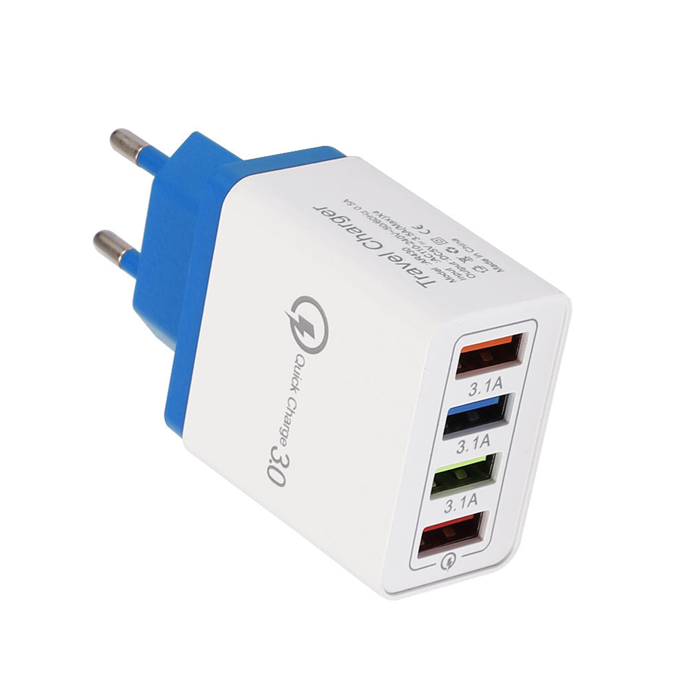 USB charger Quick Charge 3.0 4-port adapter for tablets, portable wall charger, fast charger