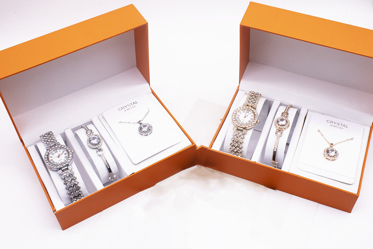 Armband Halskette Armbanduhr 3-teiliges Strass Set
