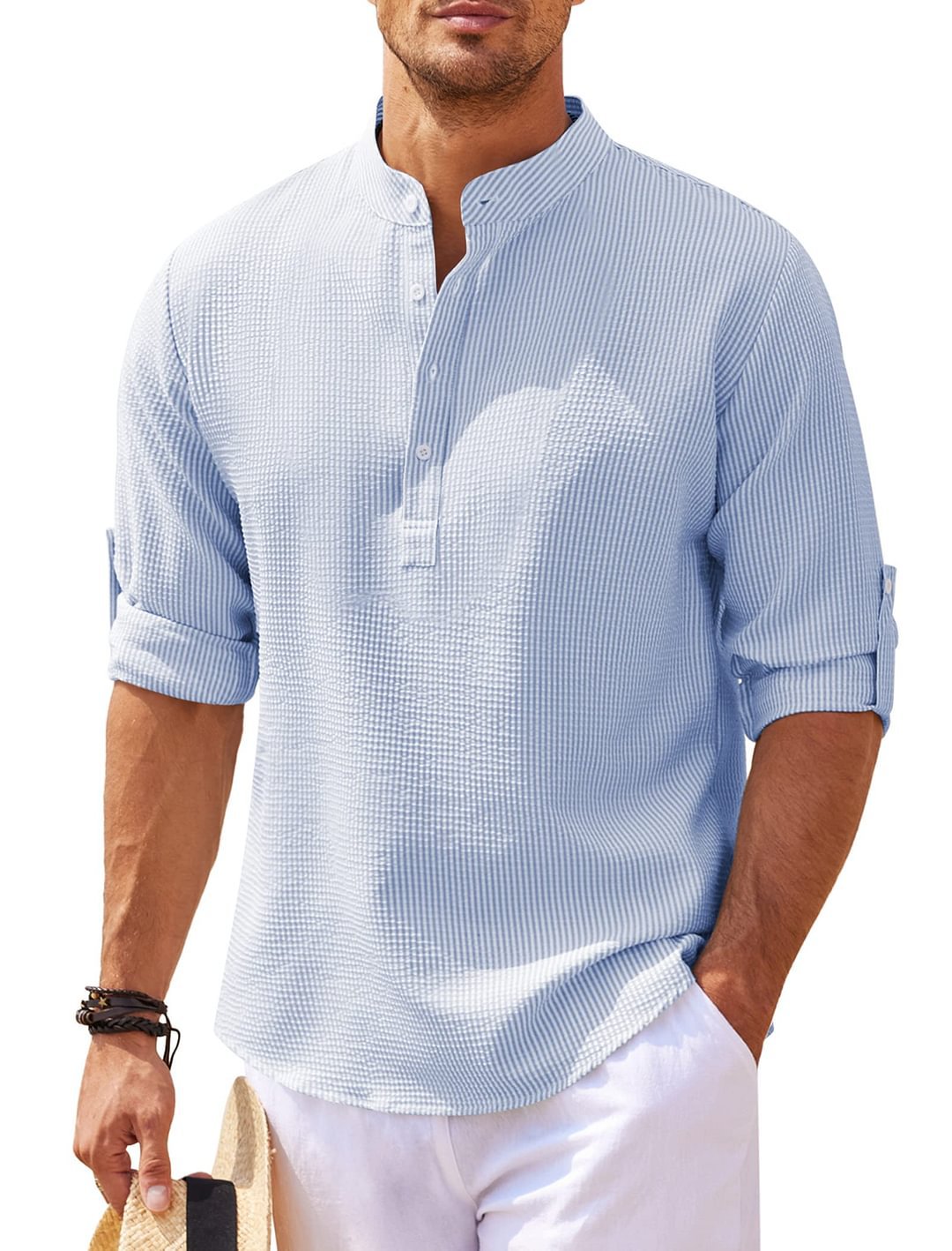 Casual long-sleeved stand-up collar plain shirt