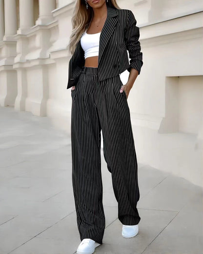 Crop Top Reverskragen Gerade Manguera Gestreifte Anzüge
