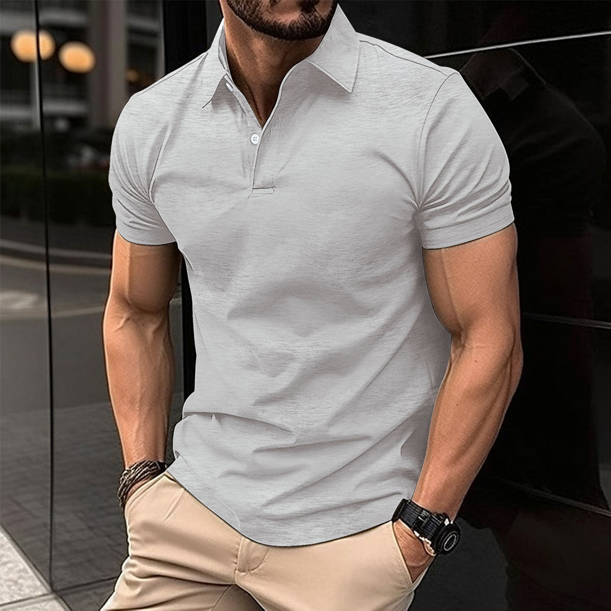 Kurzarm Knopfleiste Revers Poloshirt