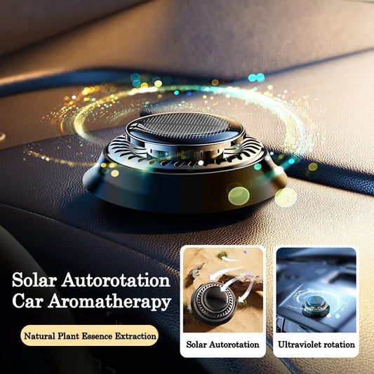 Portable kinetic car air freshener, solar powered, double ring, rotating air purifier, fragrance diffuser