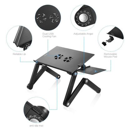 Foldable computer desk for notebooks with dual fans