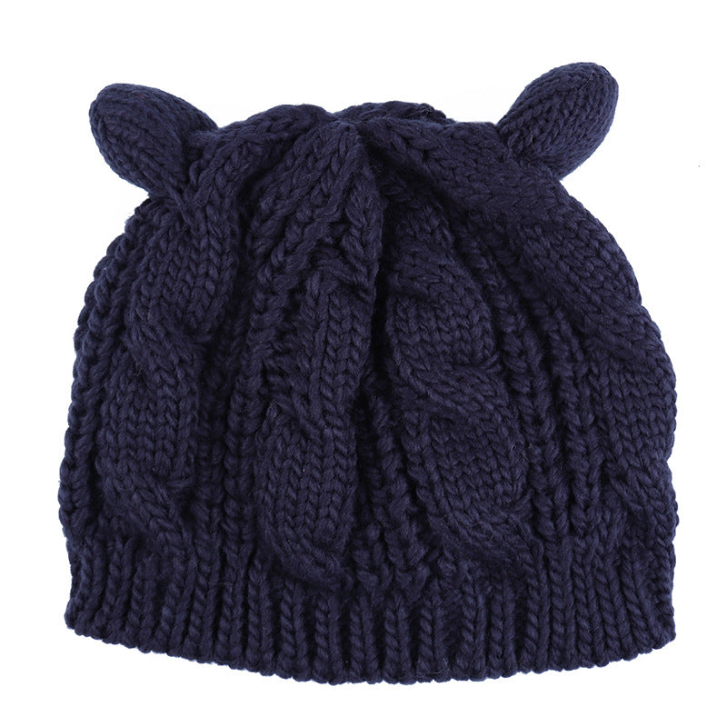 Handgefertigte Niedliche 3D Katzenohren Strickmütze