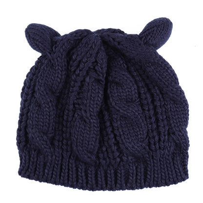 Handgefertigte Niedliche 3D Katzenohren Strickmütze