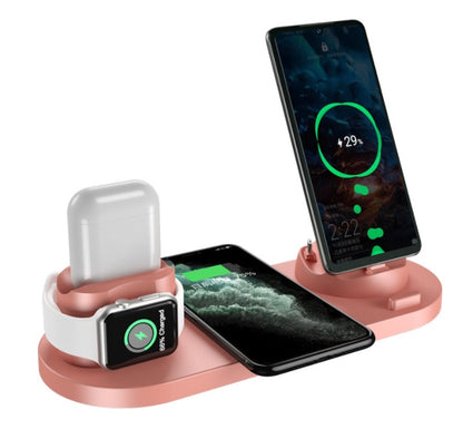 Wireless charger for iPhone, fast charger for mobile phones, fast charging pad for mobile phones and smartwatches, 6-in-1 charging station