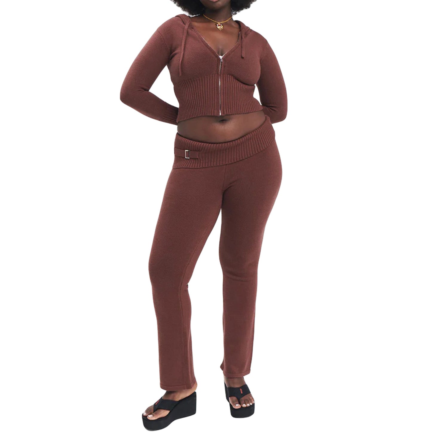 Reißverschluss Hoodie Hochtaillierte Lange Hose 2-Teiliges Set