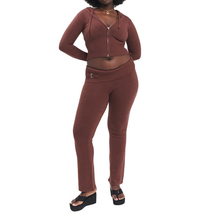 Reißverschluss Hoodie Hochtaillierte Lange Hose 2-Teiliges Set