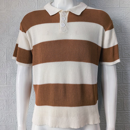 Short-sleeved lapel sweater