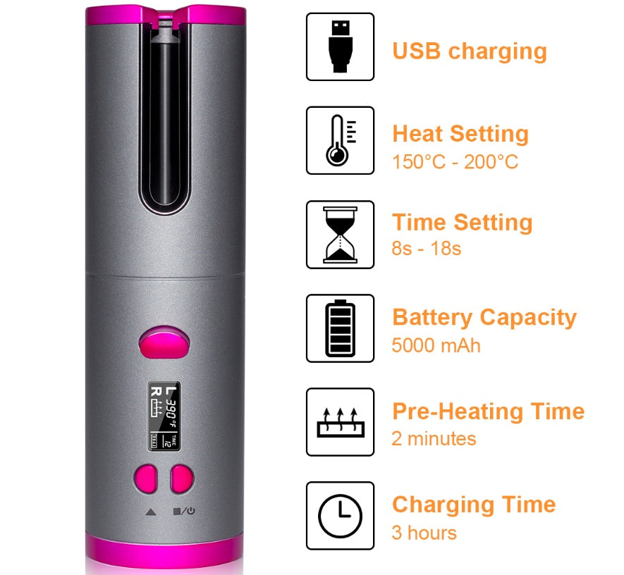 Curling iron with USB cable, wireless, multifunctional, rechargeable