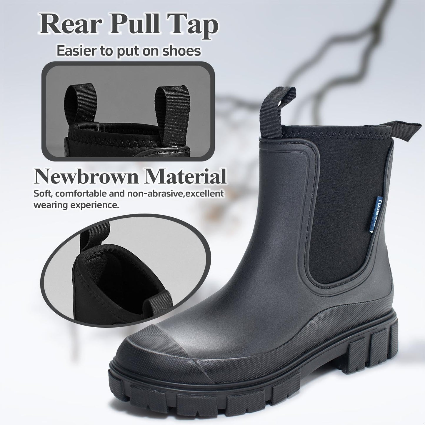 SmoothPace Gummistiefel Damen Gefüttert Wasserdicht Gummistiefeletten Halbhohe Chelsea Boots