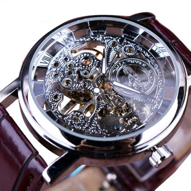 Golden Transparent Skeleton Retro Mechanische Herrenuhren