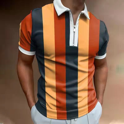 Gestreiftes, bedrucktes Kurzarm-Revers-Poloshirt