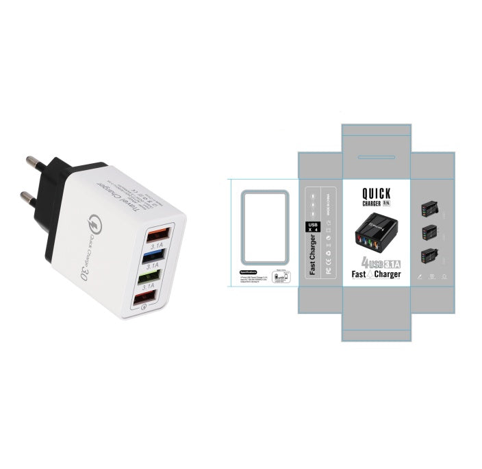 USB charger Quick Charge 3.0 4-port adapter for tablets, portable wall charger, fast charger