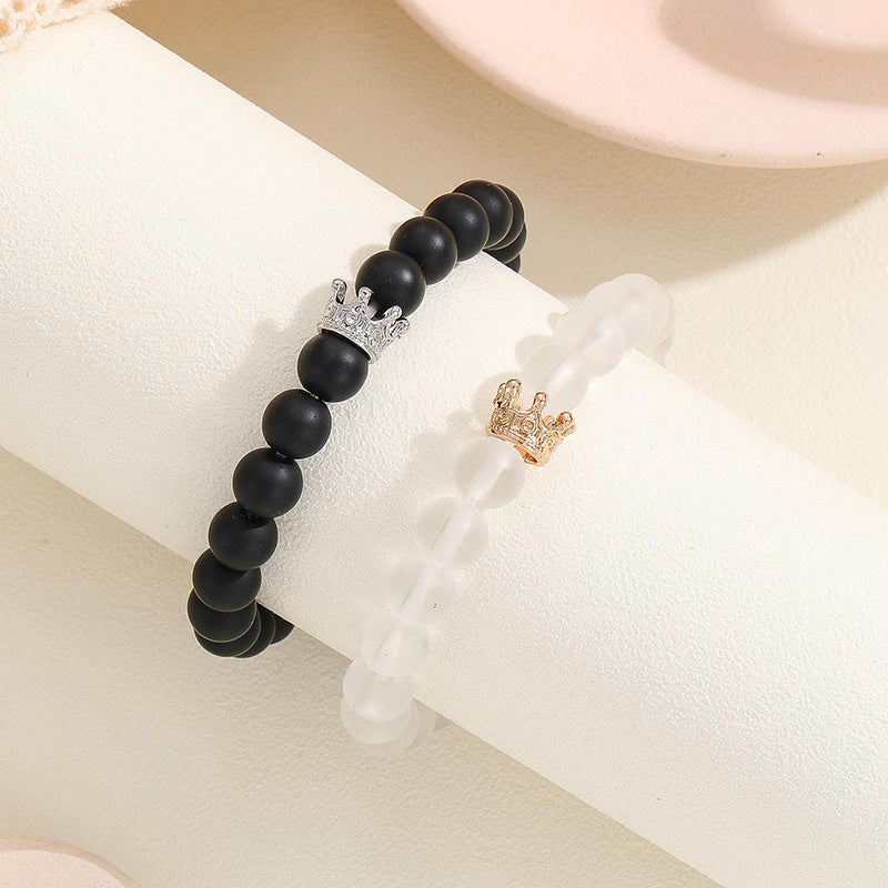 Handgefertigtes Kronen-Perlenarmband Leuchtenden Herzanhängern Modeschmuck 2er-Set