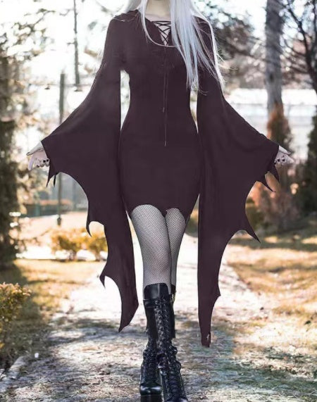 Medieval Elf Costume Gothic Vintage Slim Fit Hooded Dress