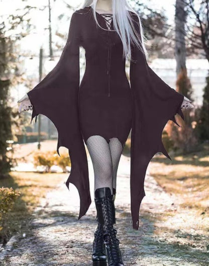Medieval Elf Costume Gothic Vintage Slim Fit Hooded Dress